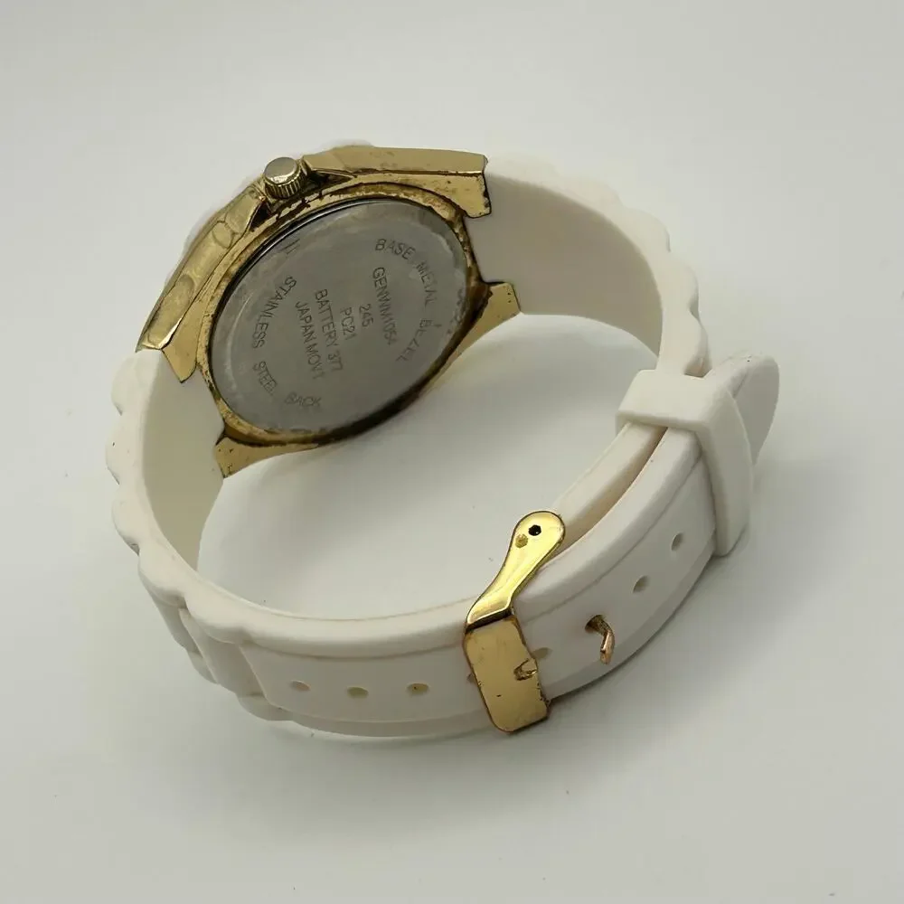 Gold and White Stainless Steel Watch 40mm Working New Battery
